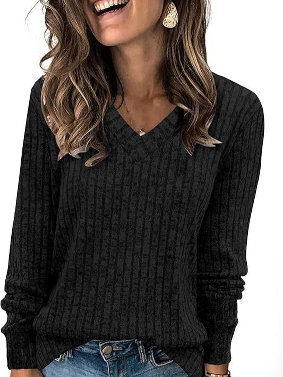 Женская трикотажная кофта с длинным рукавом и V-образным вырезом, повседневный свитер, осенний пуловер 2024, свободный крой,...