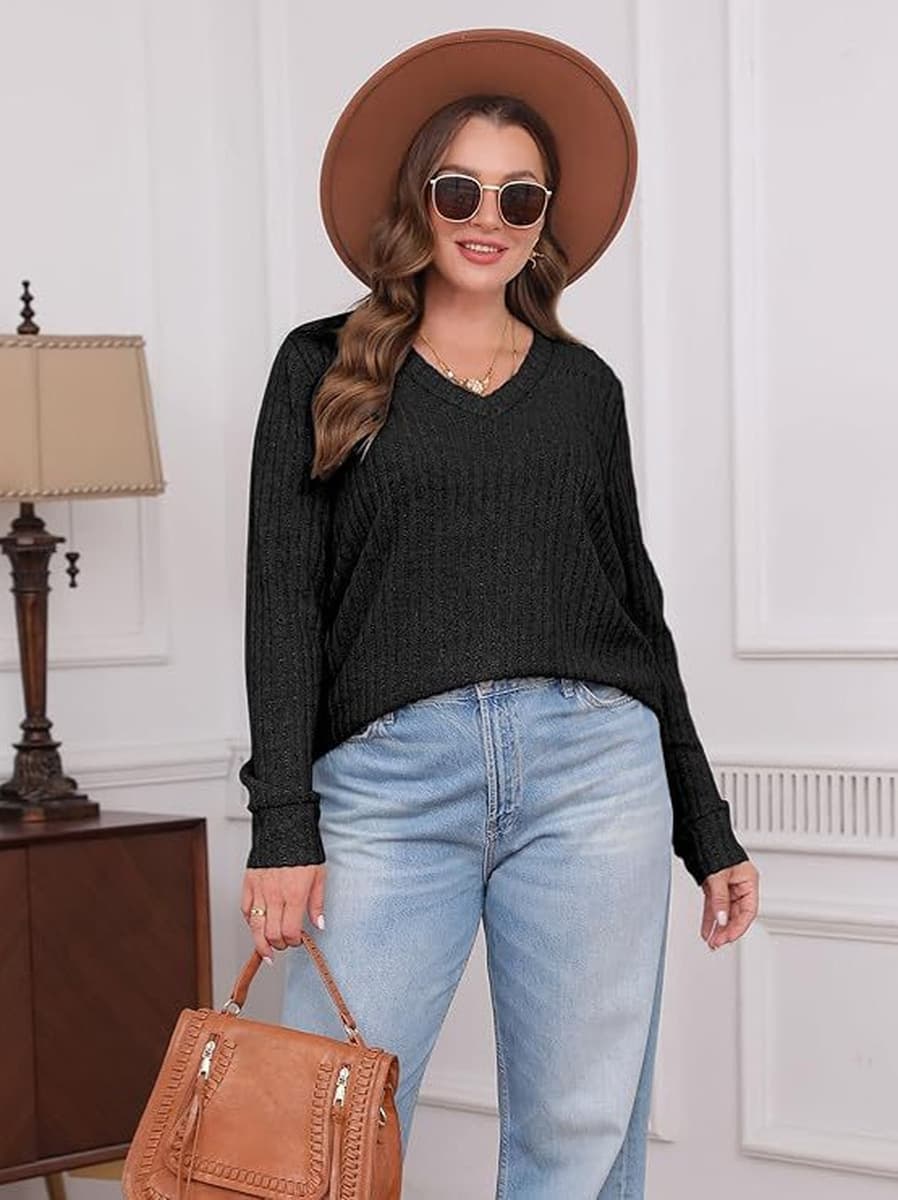 Женская трикотажная кофта с длинным рукавом и V-образным вырезом, повседневный свитер, осенний пуловер 2024, свободный крой,...