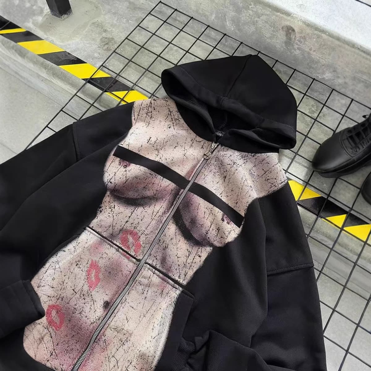 2025 новый принт Харадзюку поцелуй с принтом осенняя женская толстовка с капюшоном на молнии с длинными рукавами толстовка...