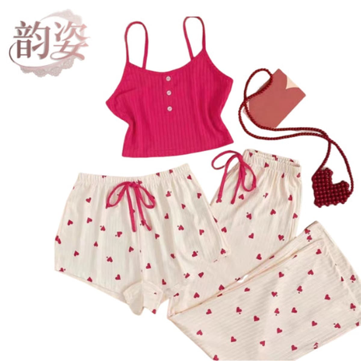 Комплект из трех предметов: сексуальная женская домашняя одежда (топ, шорты, брюки) для осени и зимы, оптом