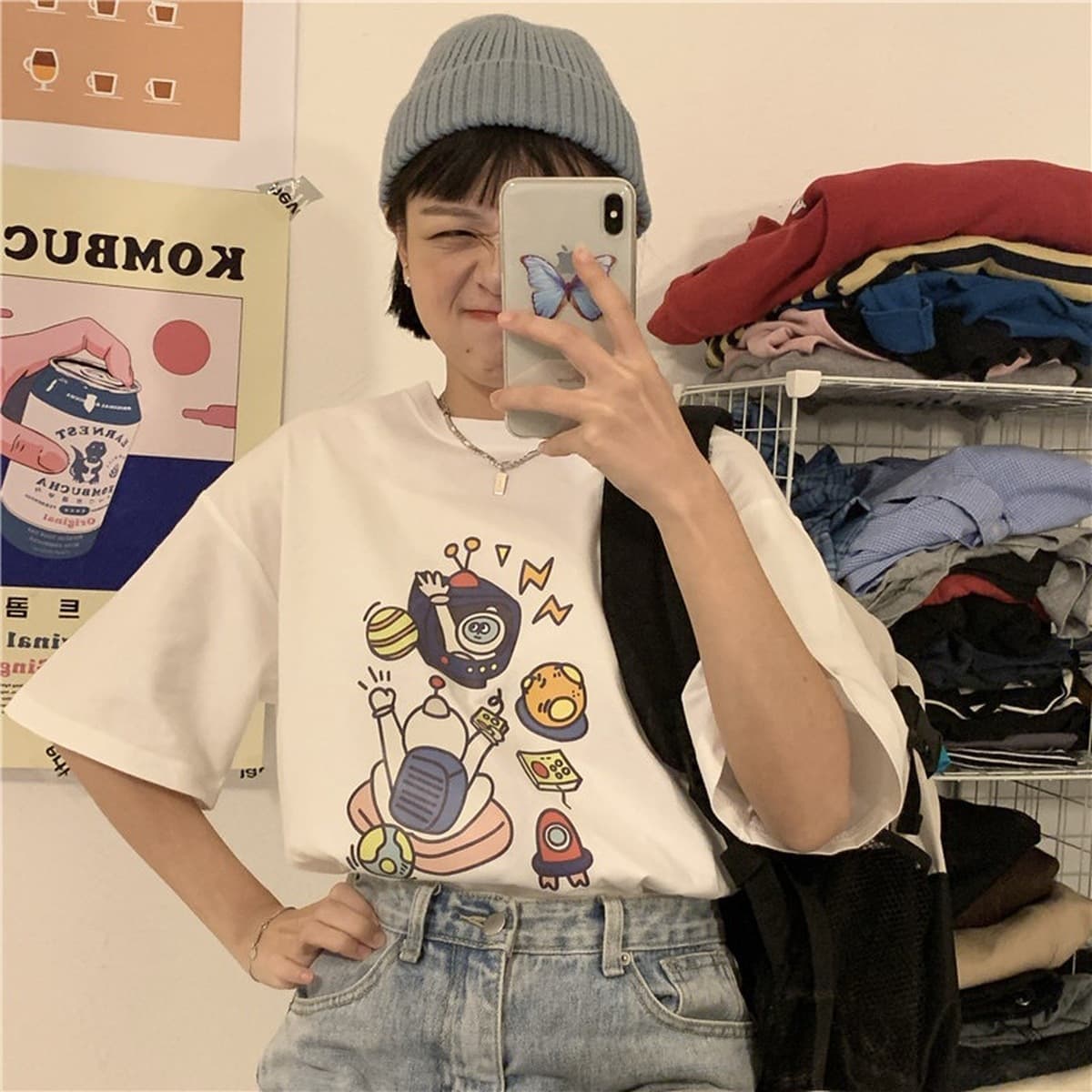 Популярная рекомендация по дропшиппингу: женская футболка из чистого хлопка с короткими рукавами и принтом, круглый вырез,...