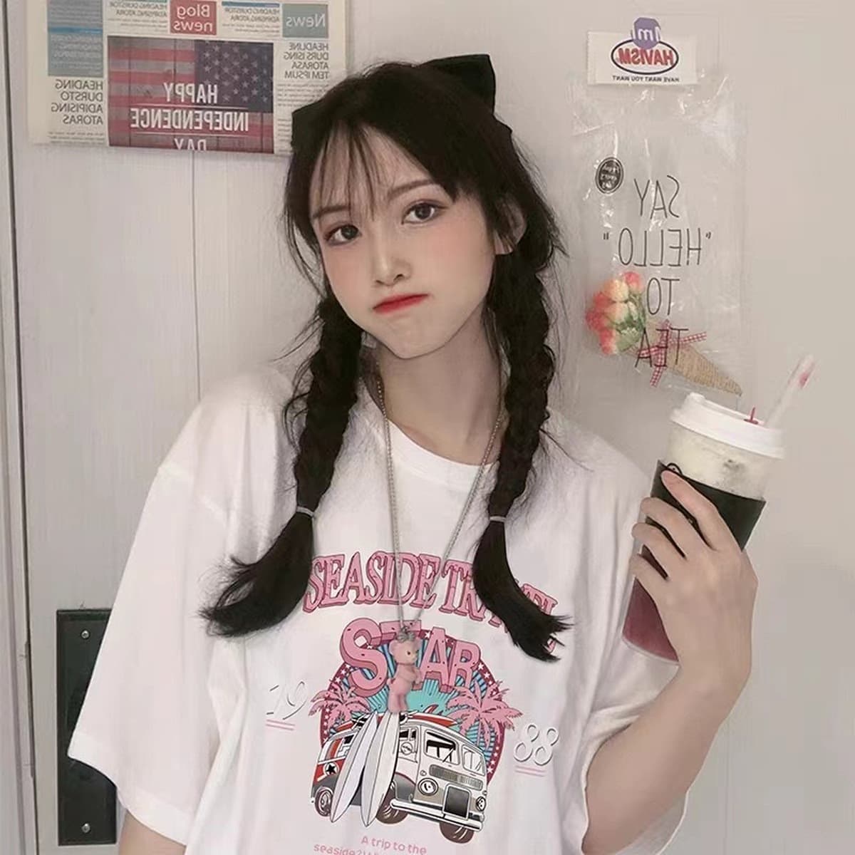 Популярная рекомендация по дропшиппингу: женская футболка из чистого хлопка с короткими рукавами и принтом, круглый вырез,...