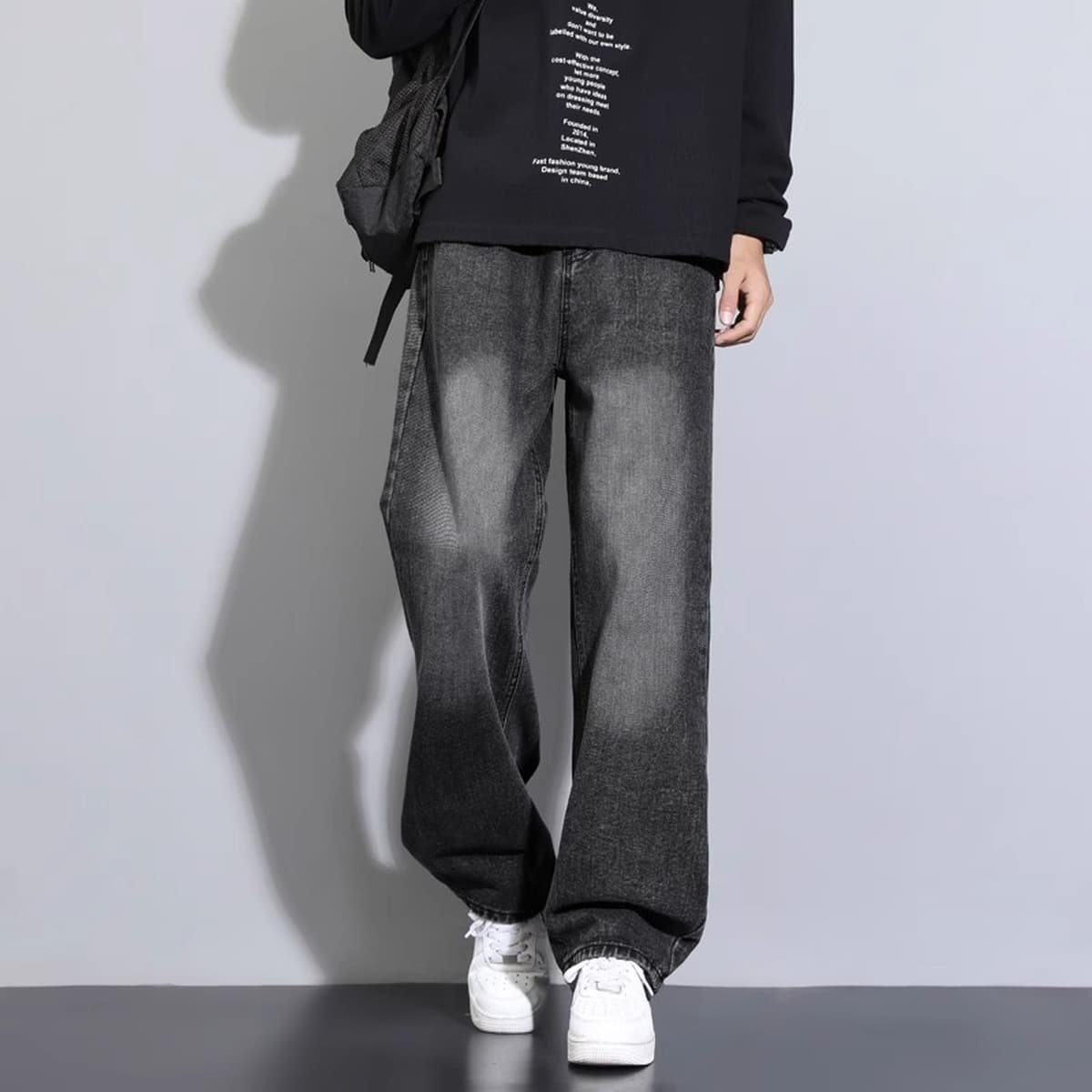 Мужские джинсы NASA, осень-зима 2025, новые, прямые, свободные, в американском стиле, повседневные, на флисовой подкладке