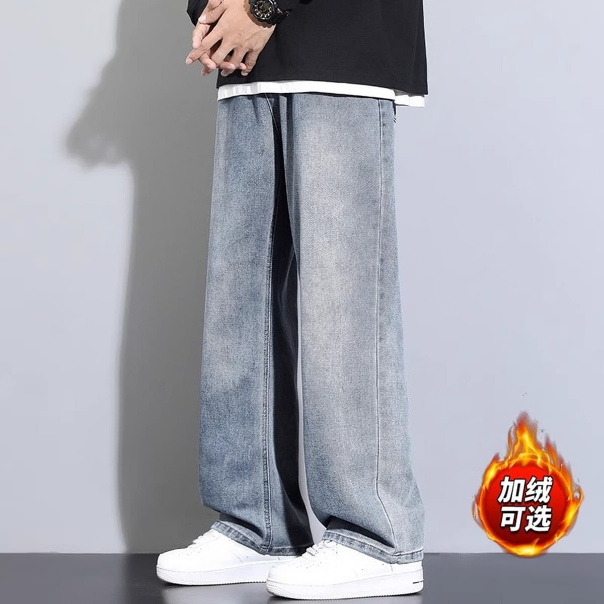 Мужские джинсы NASA, осень-зима 2025, новые, прямые, свободные, в американском стиле, повседневные, на флисовой подкладке