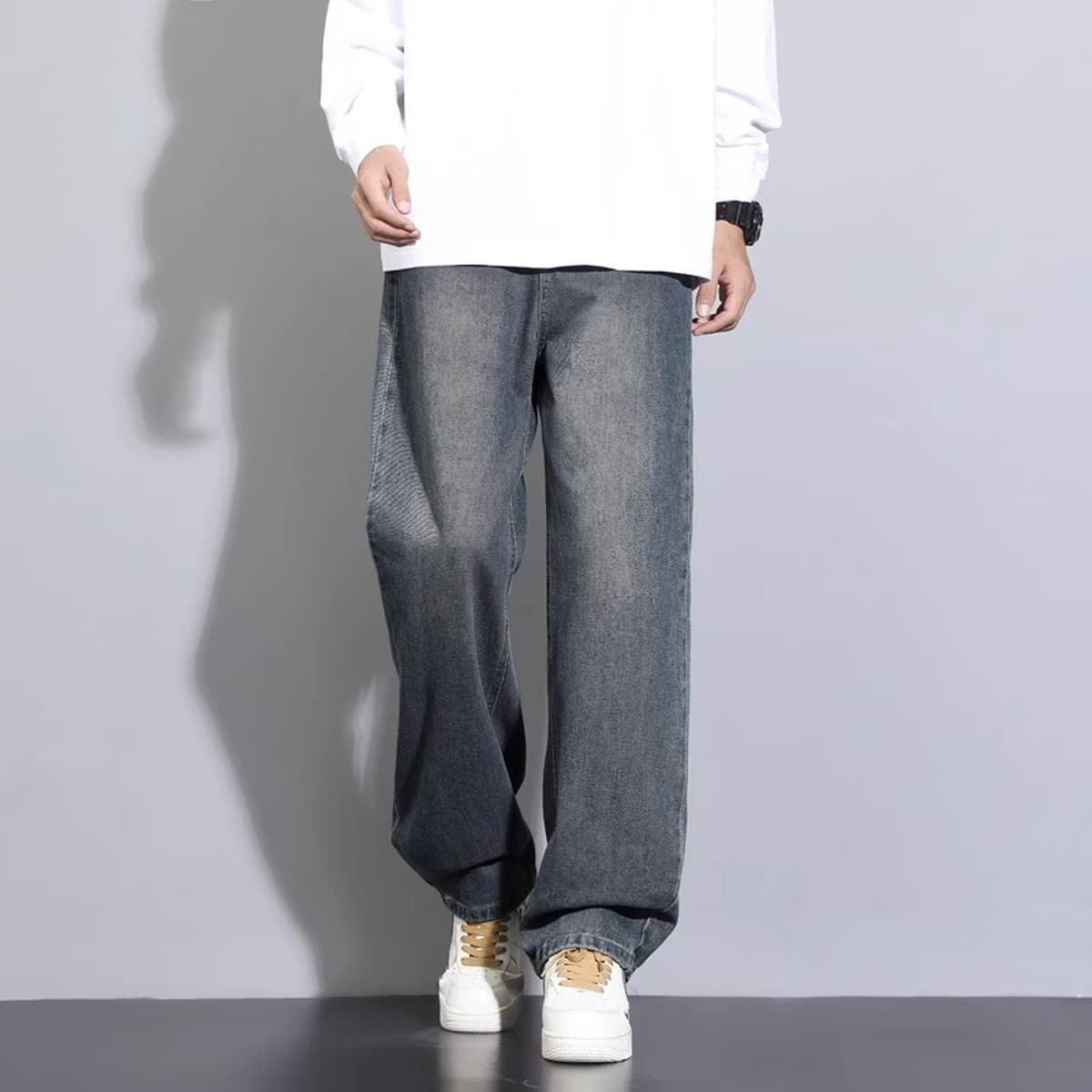 Мужские джинсы NASA, осень-зима 2025, новые, прямые, свободные, в американском стиле, повседневные, на флисовой подкладке