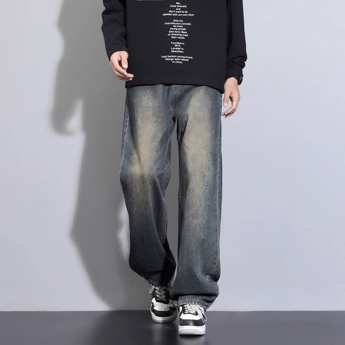 Мужские джинсы NASA, осень-зима 2025, новые, прямые, свободные, в американском стиле, повседневные, на флисовой подкладке