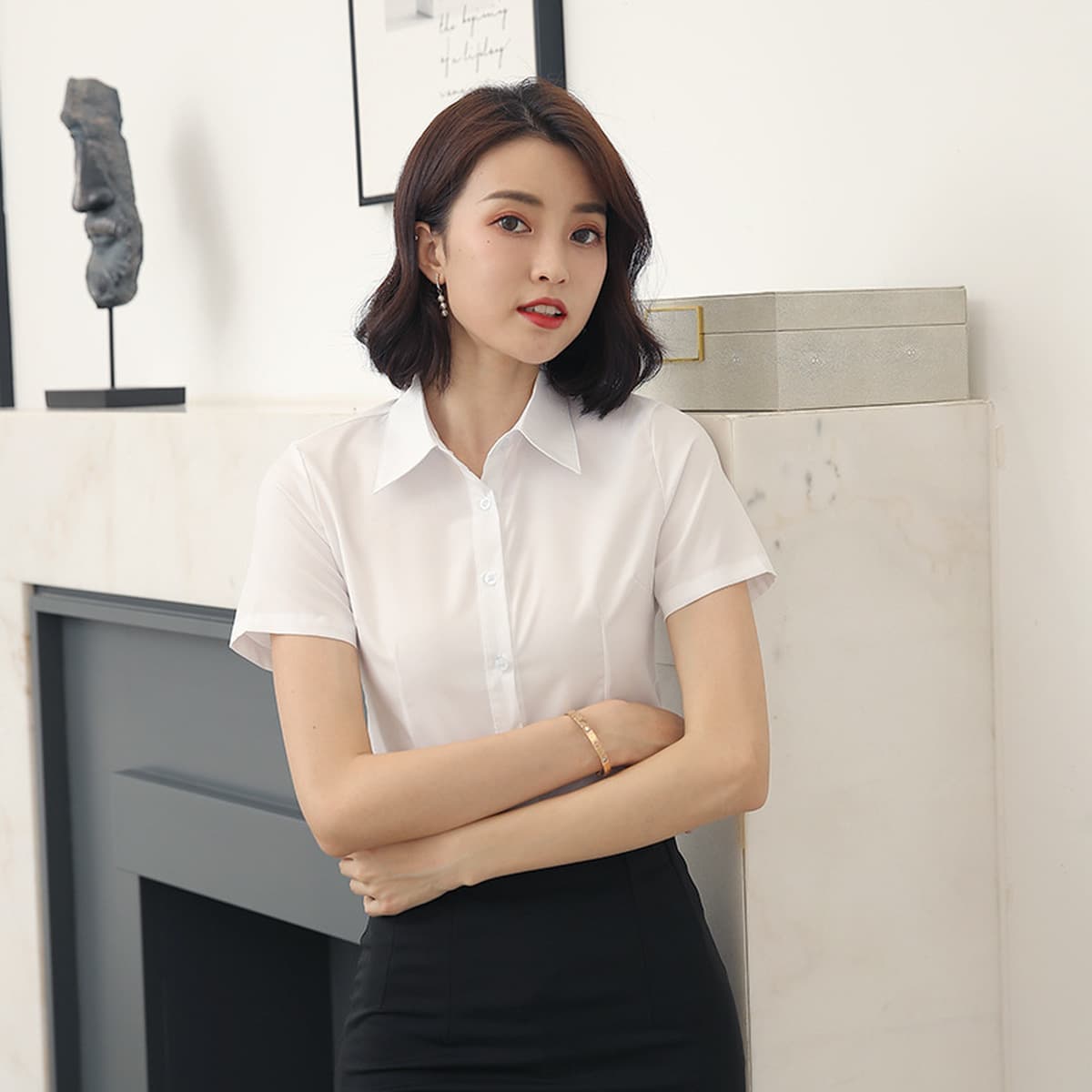 Белая рубашка женское деловое платье с длинным рукавом и коротким рукавом комбинезон тонкая эластичная хлопковая рубашка без...