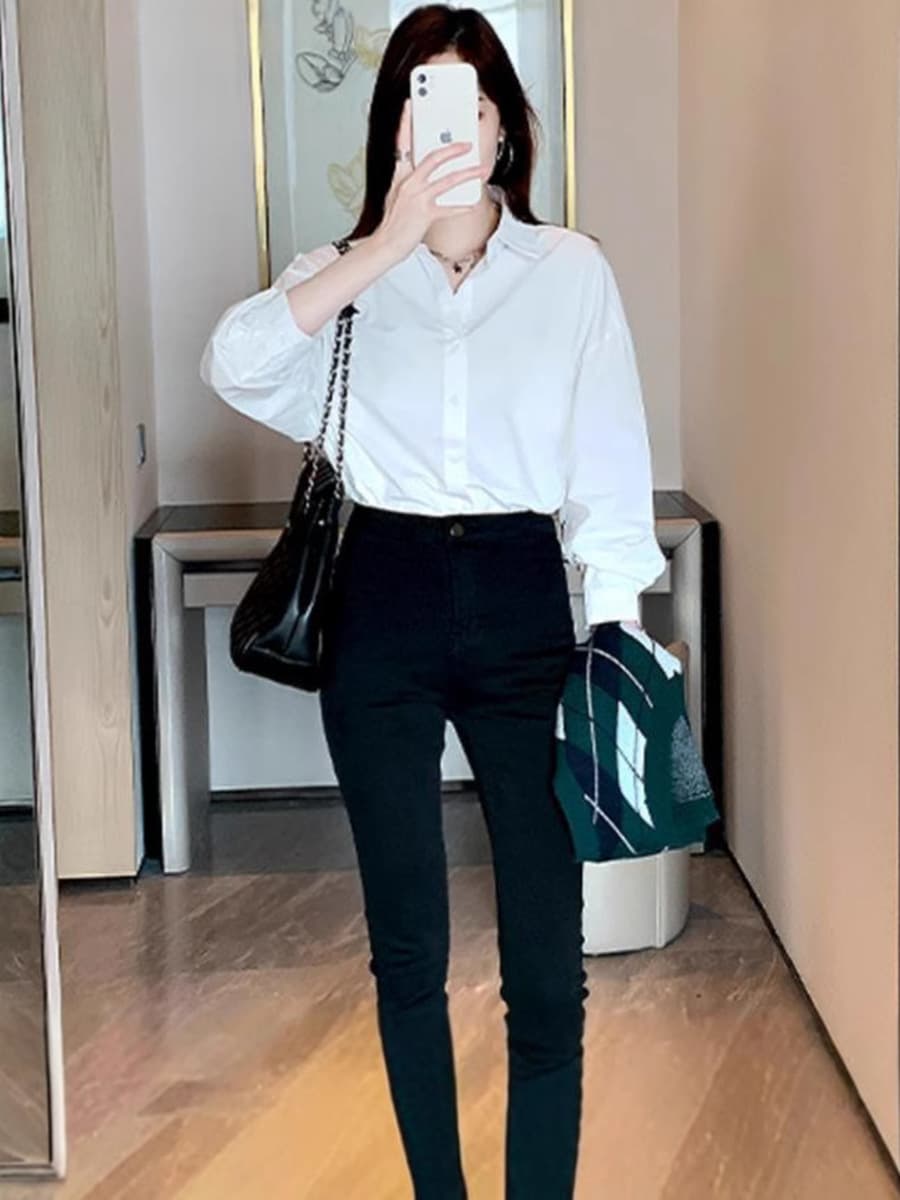 Униформа, базовая белая рубашка с длинными рукавами для женщин, новая универсальная базовая рабочая одежда с рубашкой в...