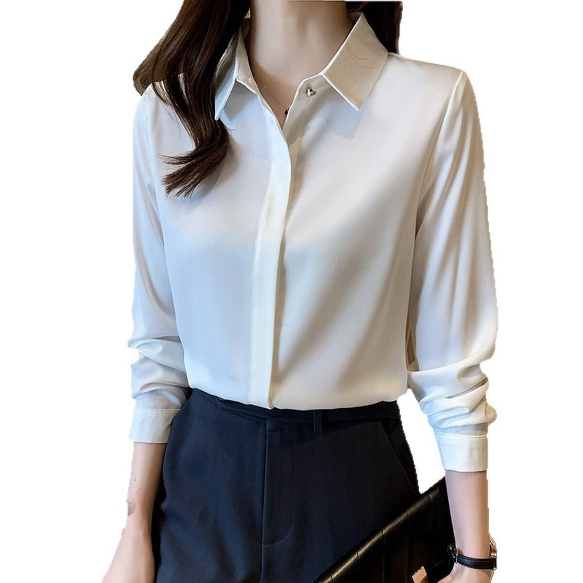 Женская рубашка из сатина для деловых встреч и собеседований, осень-зима 2025, белая, немнущаяся, с длинным рукавом,...