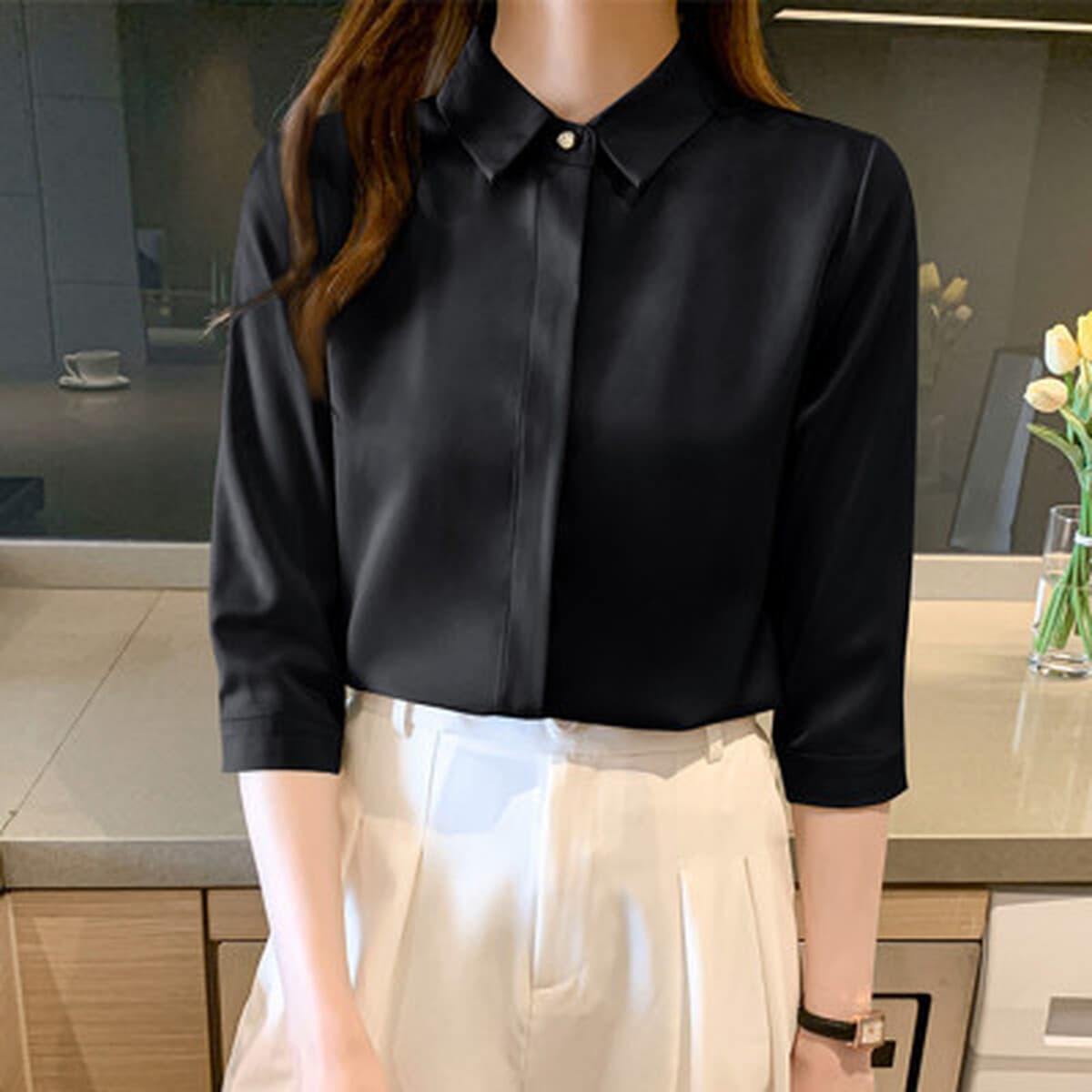 Женская рубашка из сатина для деловых встреч и собеседований, осень-зима 2025, белая, немнущаяся, с длинным рукавом,...