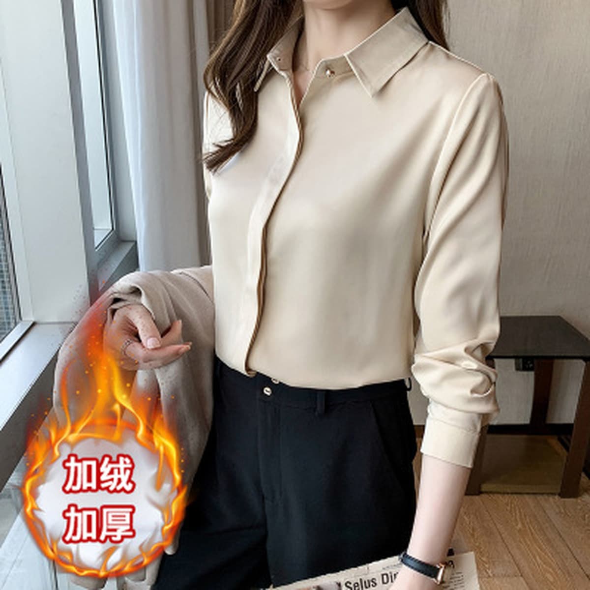 Женская рубашка из сатина для деловых встреч и собеседований, осень-зима 2025, белая, немнущаяся, с длинным рукавом,...