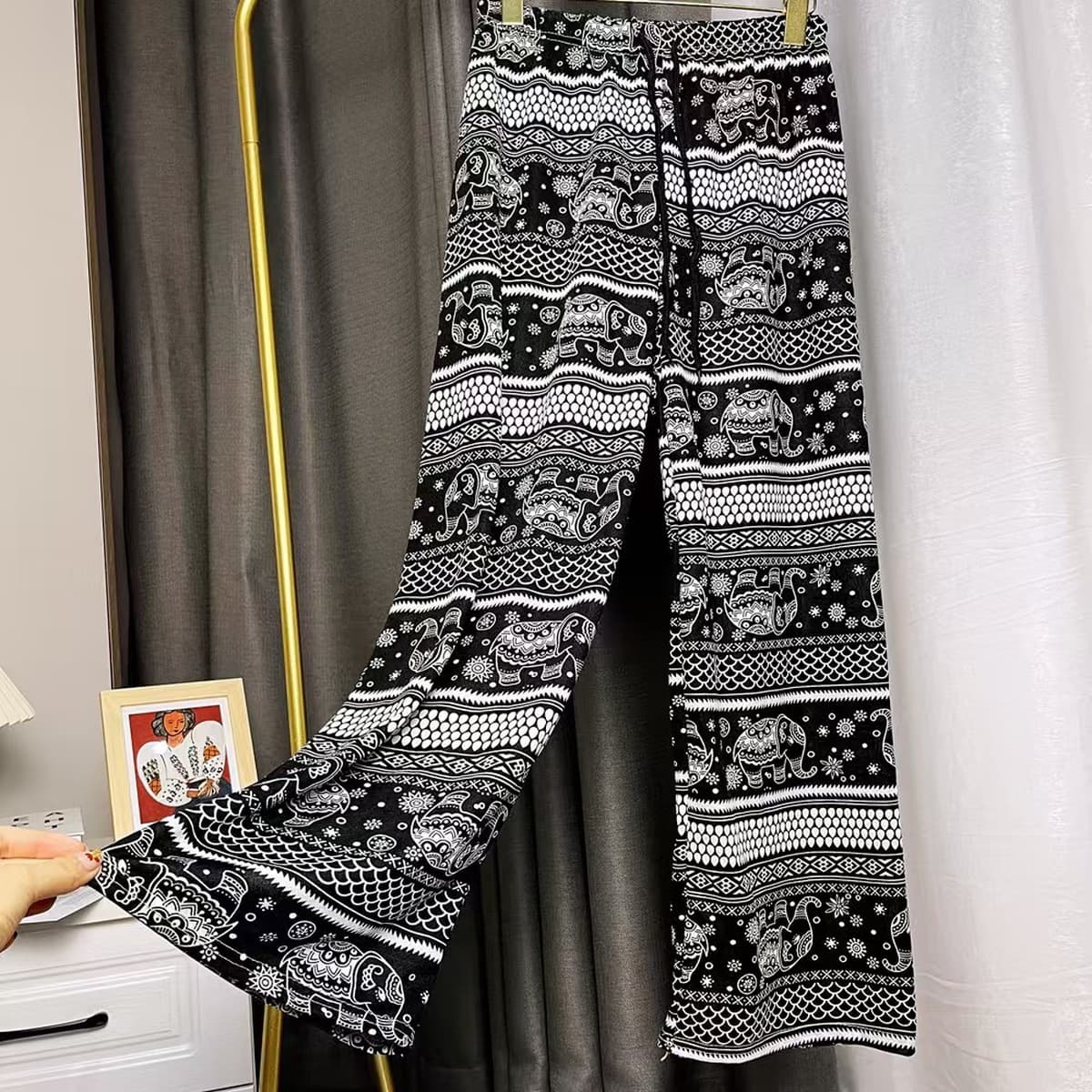 Юго-Восточная Азия тайский этнический слон широкие брюки женские летние свободные тонкие прямые брюки с высокой талией...