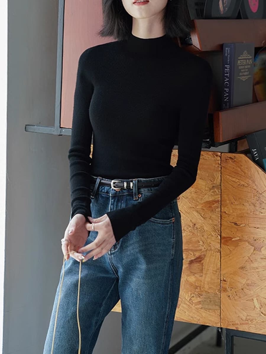 Немецкая Янцзы пряжа шерстяная цельнолитая трикотажная нижняя рубашка женская полуводолазка