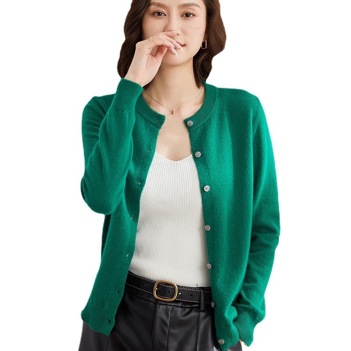 Весна и осень 2024, новый кардиган в корейском стиле, однотонный однобортный вязаный свитер с круглым вырезом, верблюжья...