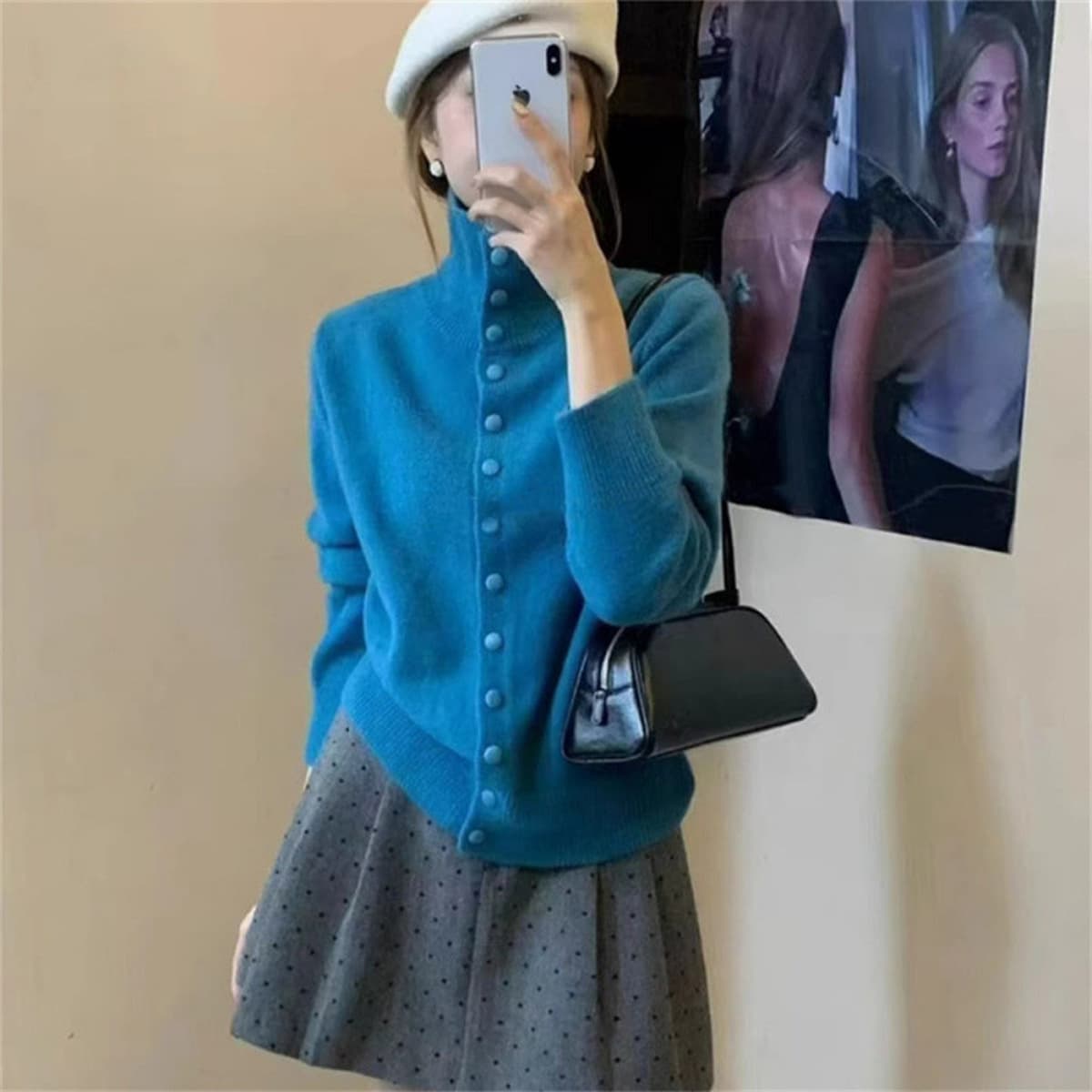 Женский кардиган в корейском стиле 2025 года: мягкий, элегантный, с высоким воротом, вязаный, свободный свитер для осени и...