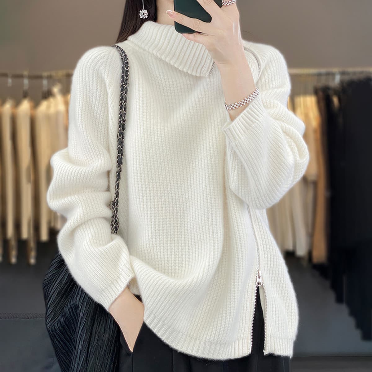 Осенний и зимний толстый иностранный свитер кардиган на молнии топ куртка с длинными рукавами