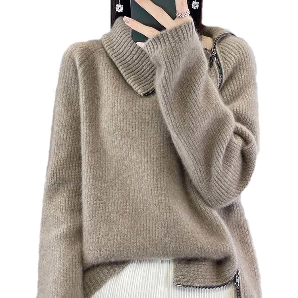 Осенний и зимний толстый иностранный свитер кардиган на молнии топ куртка с длинными рукавами