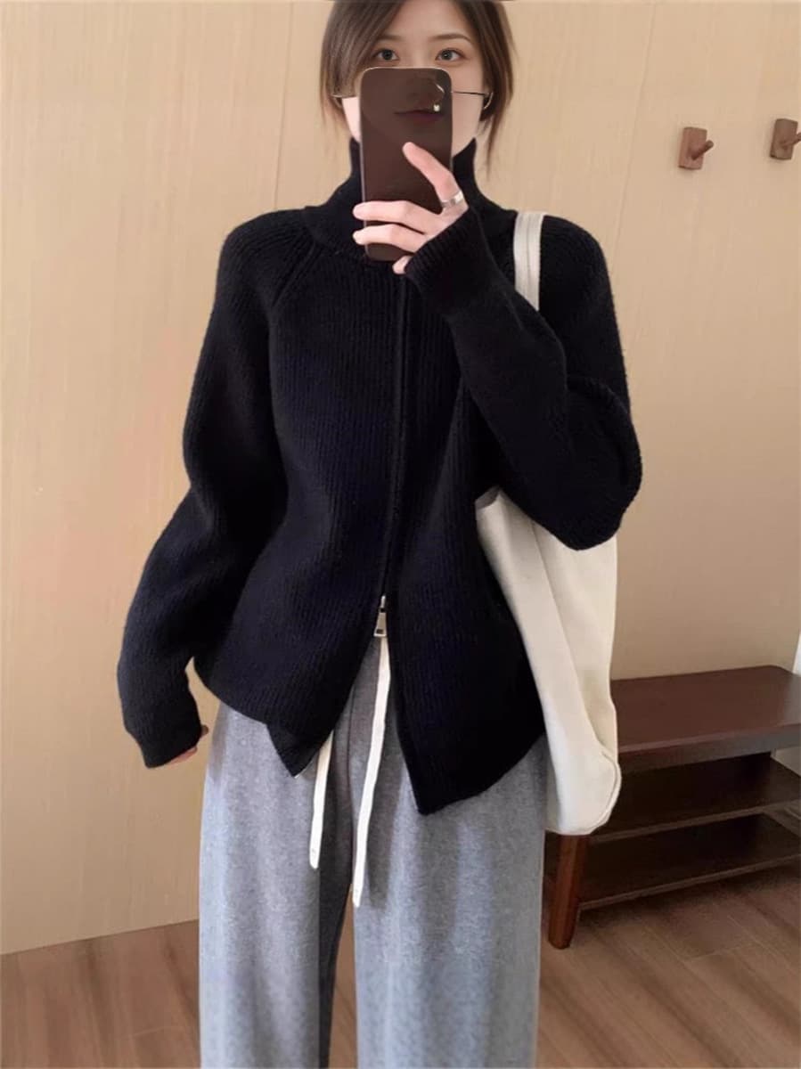 Женский свитер-куртка с высоким воротником и молнией, в корейском стиле, новый осенне-зимний стиль, классический, простой,...