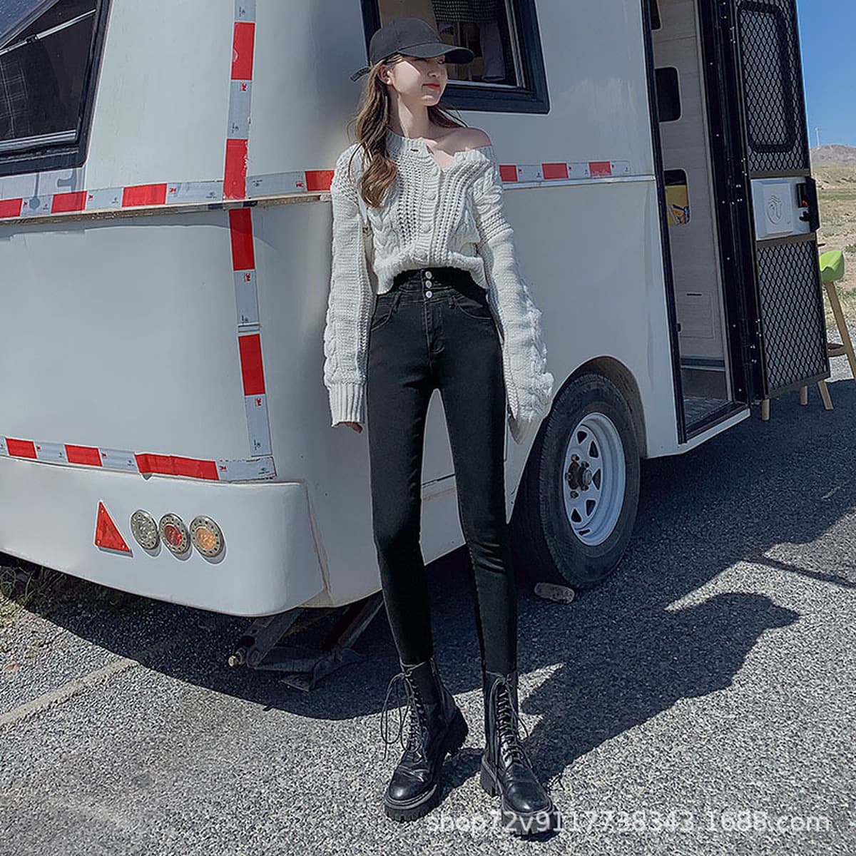 Осенью и зимой плюшевые новые ультра-высокие узкие джинсы