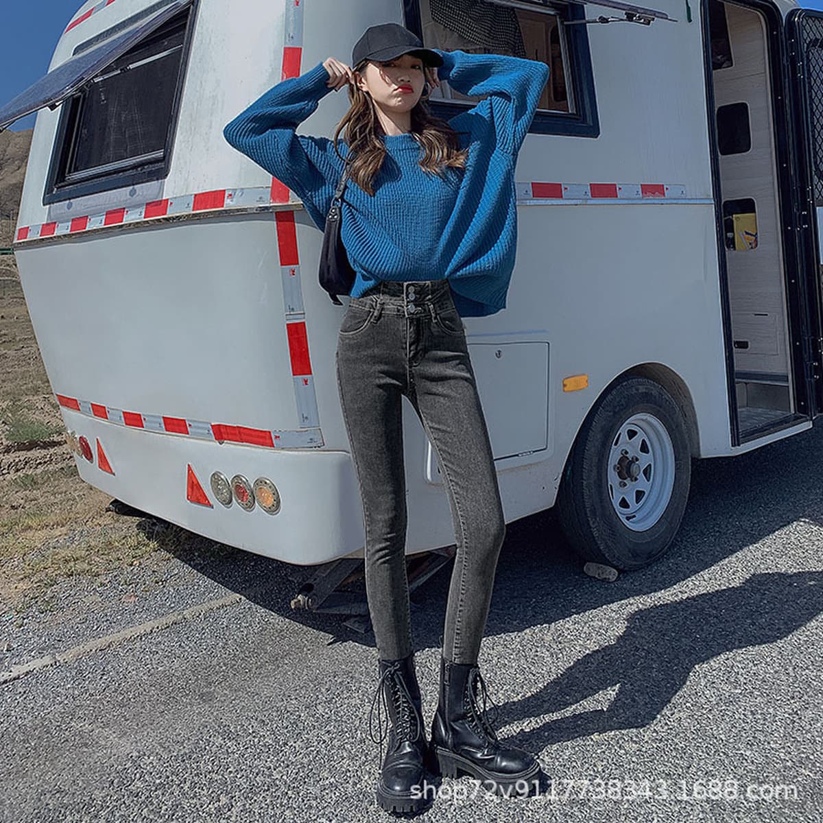 Осенью и зимой плюшевые новые ультра-высокие узкие джинсы