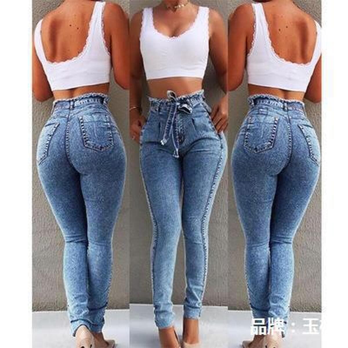 Джинсы с высокой талией женские wish кисточки женские узкие женские джинсы эластичный eBay Amazon пояс через границу