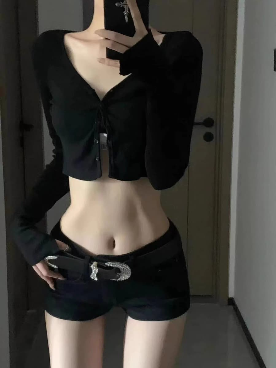 Американские горячие девушки с высокой талией и прямыми джинсовыми шортами женские летние новые тонкие короткие черные шорты