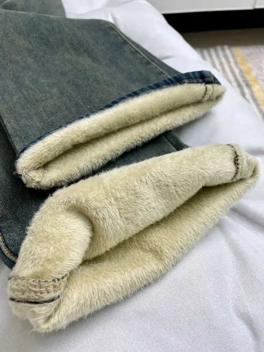 Американские ретро-джинсы синего цвета на флисовой подкладке для женщин, слегка расклешенные, новый зимний стиль, слегка...