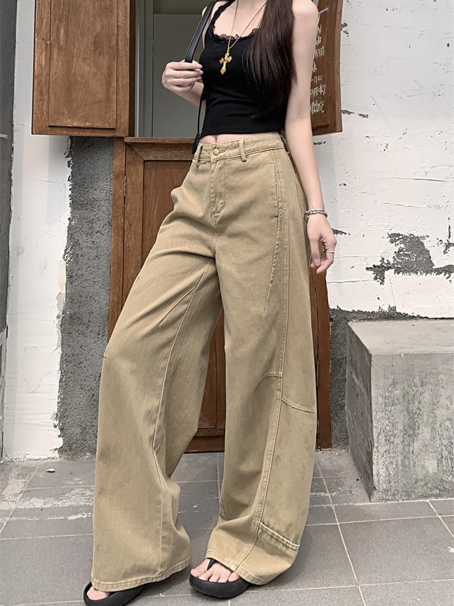 Джинсы женские свободного кроя с широкими штанинами, новинка 2025 года, широкие брюки цвета хаки, прямые джинсы-слим с...