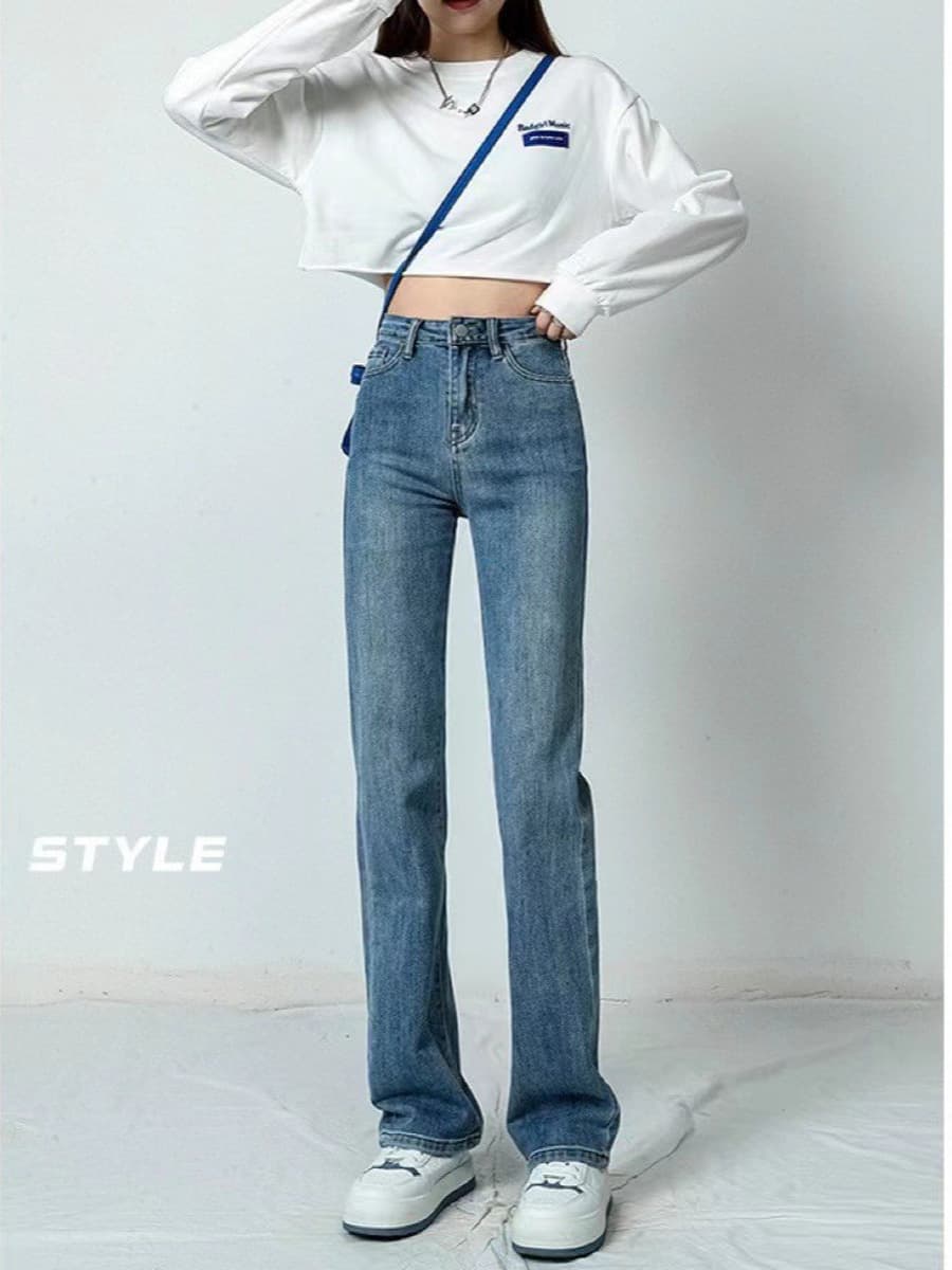 Черные прямые джинсы для женщин, новинка осени-зимы 2025, с высокой талией, стройнящие, увеличивающие рост, узкие широкие...