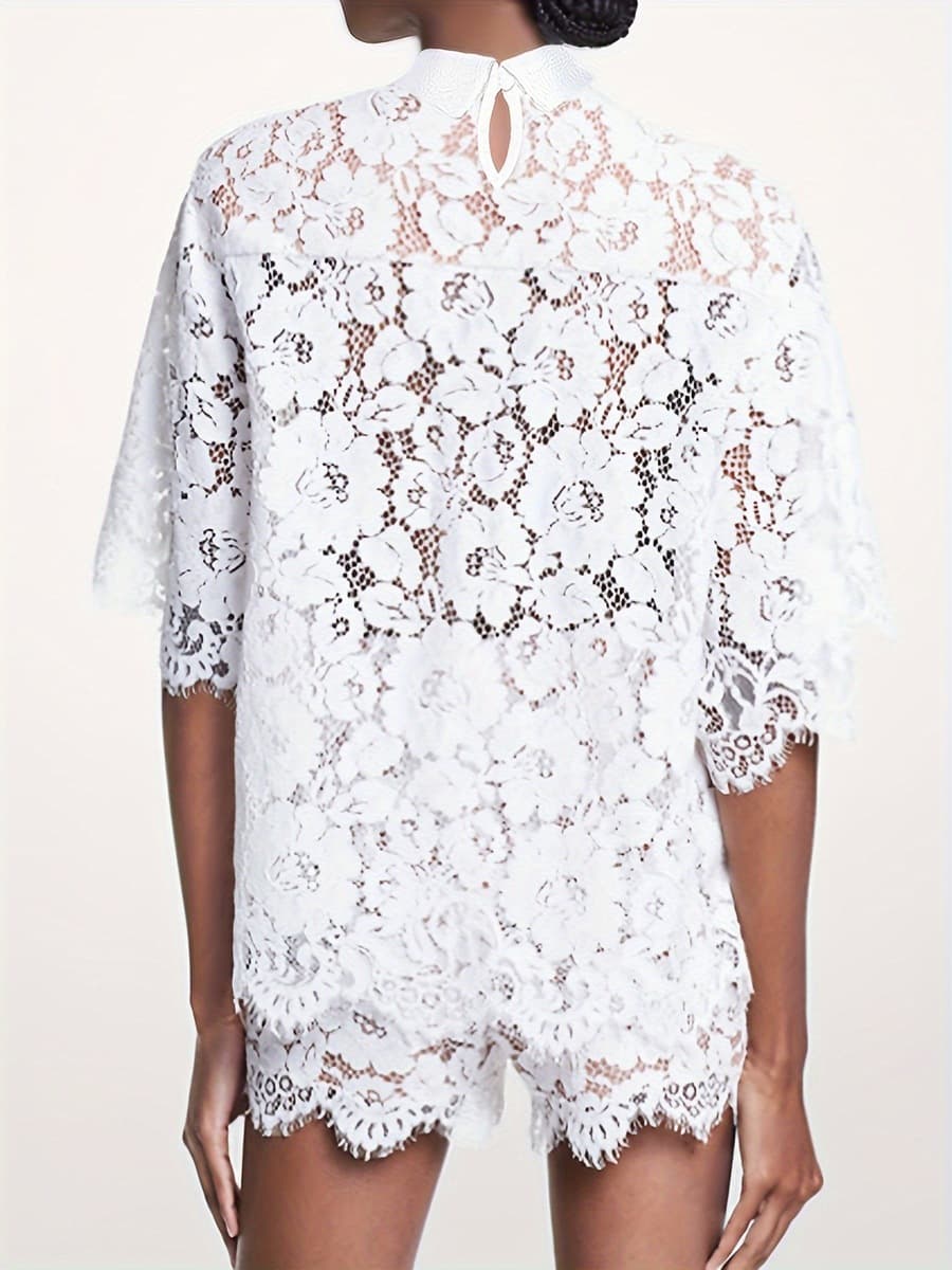 Женский костюм из двух частей polo с вырезом кружевной топ короткий кружевные шорты набор повседневная мода сексуальная