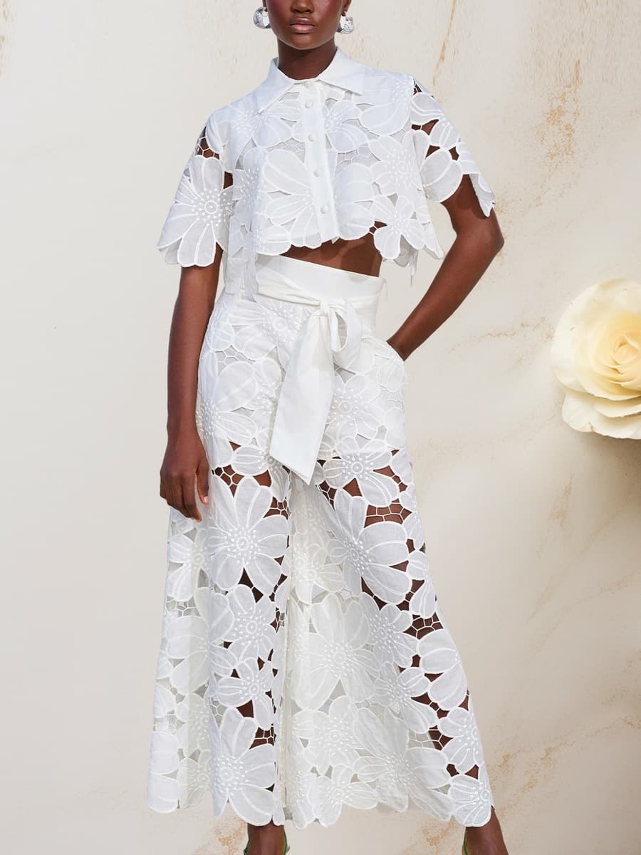 2025 летний новый трансграничный европейский и американский женский костюм сплошной цвет повседневный ажурный кардиган топ...