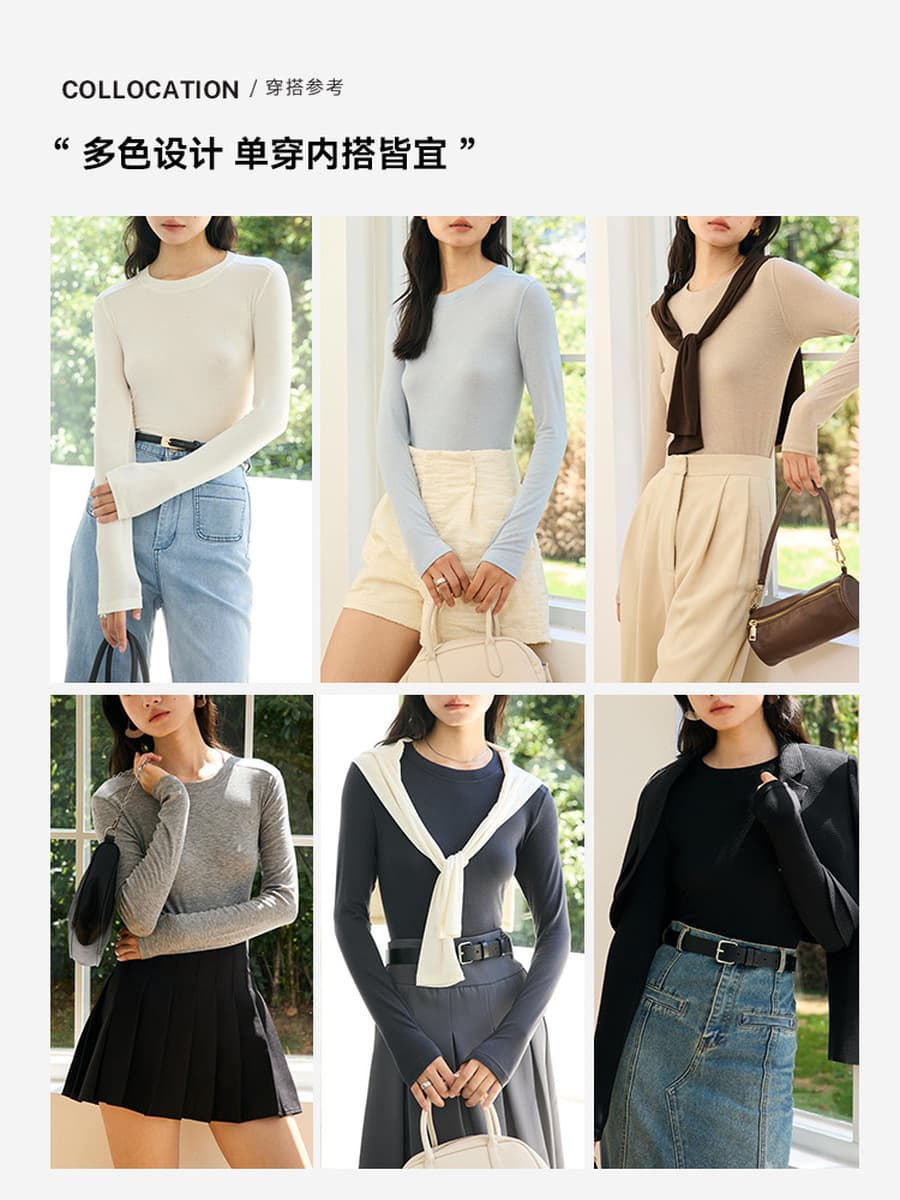 Женская базовая футболка из шерсти и тенселя, весенне-осенняя, с длинным рукавом, круглым вырезом, высокой эластичностью,...