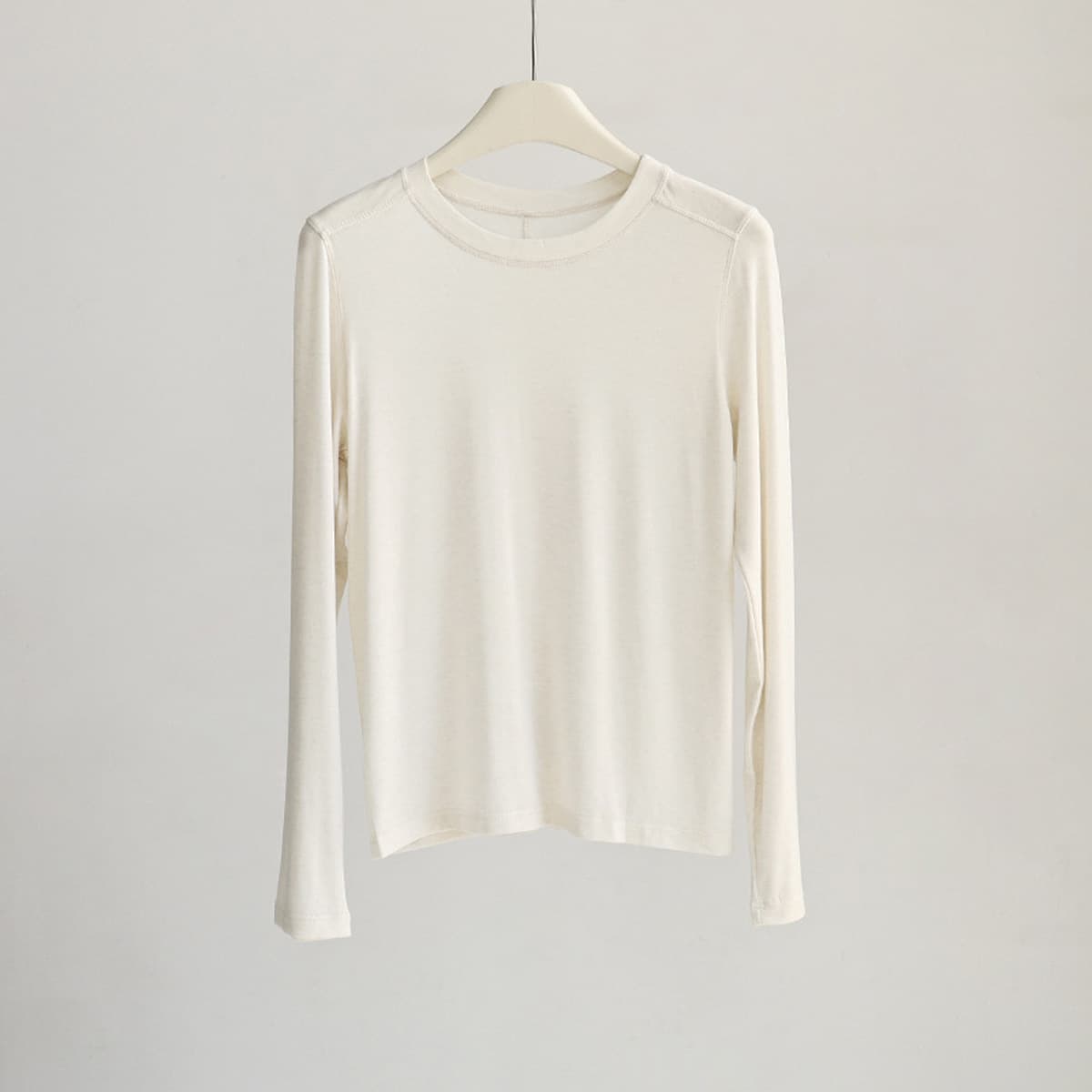 Женская базовая футболка из шерсти и тенселя, весенне-осенняя, с длинным рукавом, круглым вырезом, высокой эластичностью,...