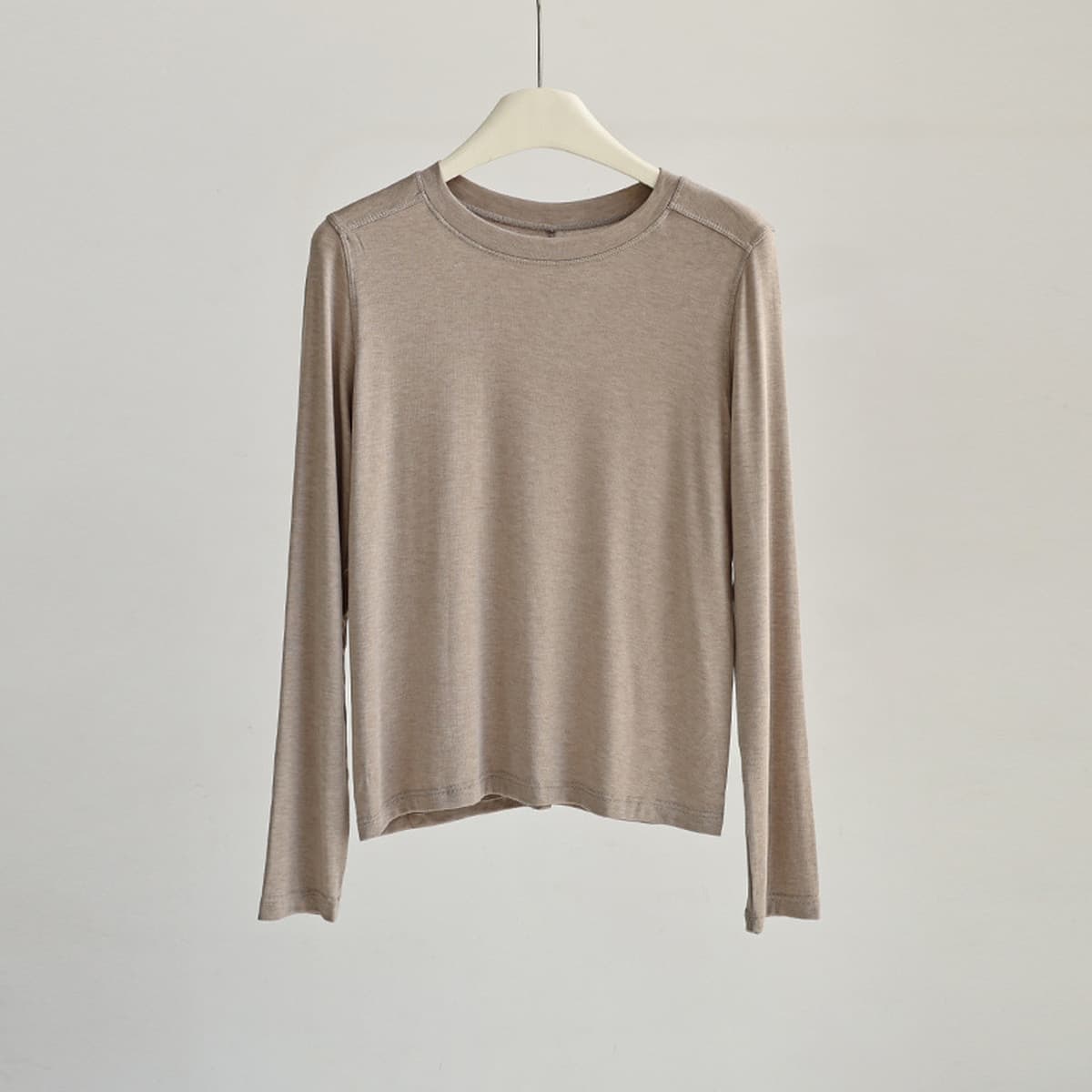Женская базовая футболка из шерсти и тенселя, весенне-осенняя, с длинным рукавом, круглым вырезом, высокой эластичностью,...