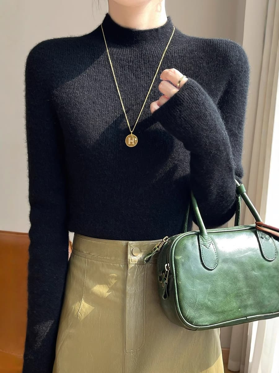 Бесшовный трикотаж базовый свитер кашемировый шелковый свитер женский осенний и зимний полувысокий воротник