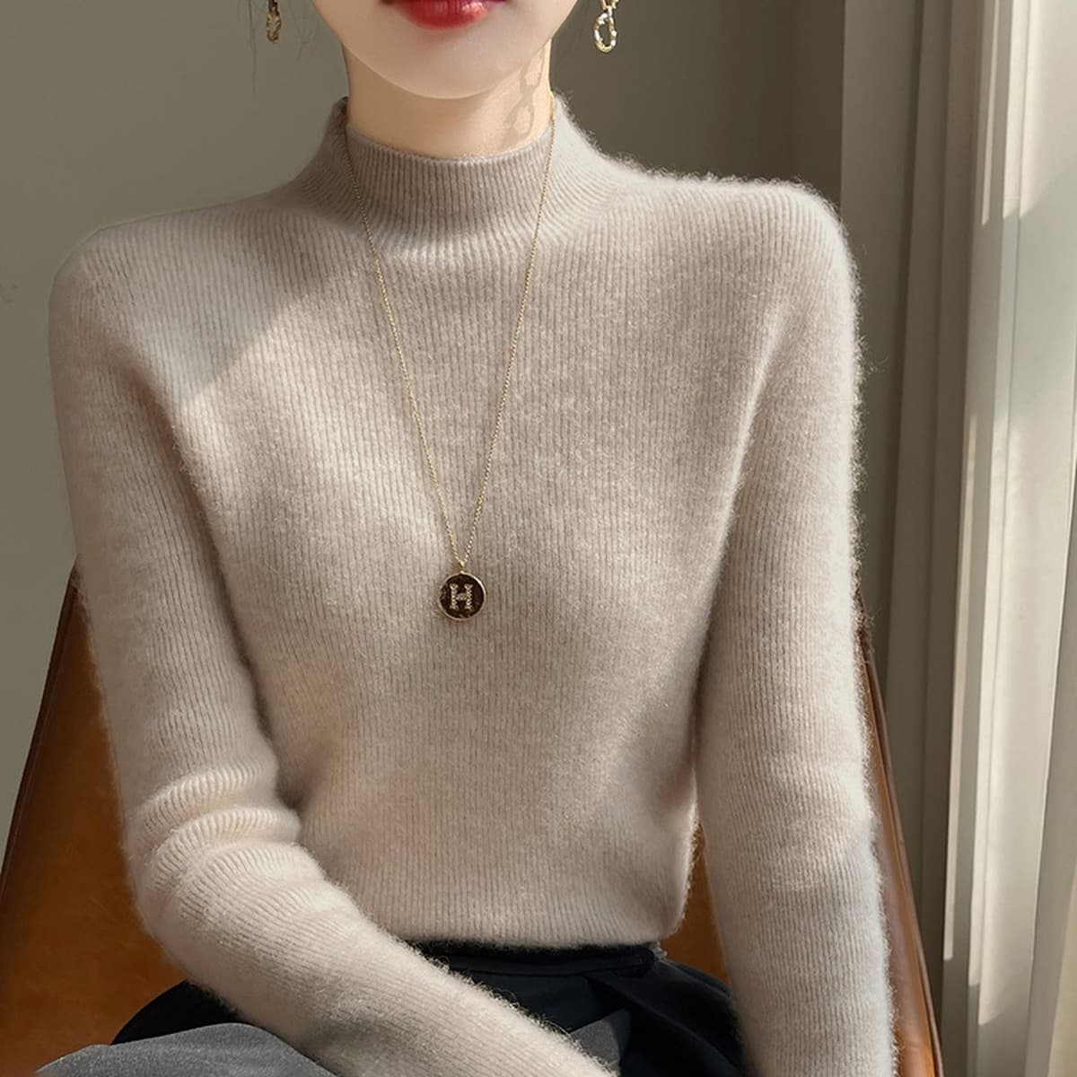 Бесшовный трикотаж базовый свитер кашемировый шелковый свитер женский осенний и зимний полувысокий воротник