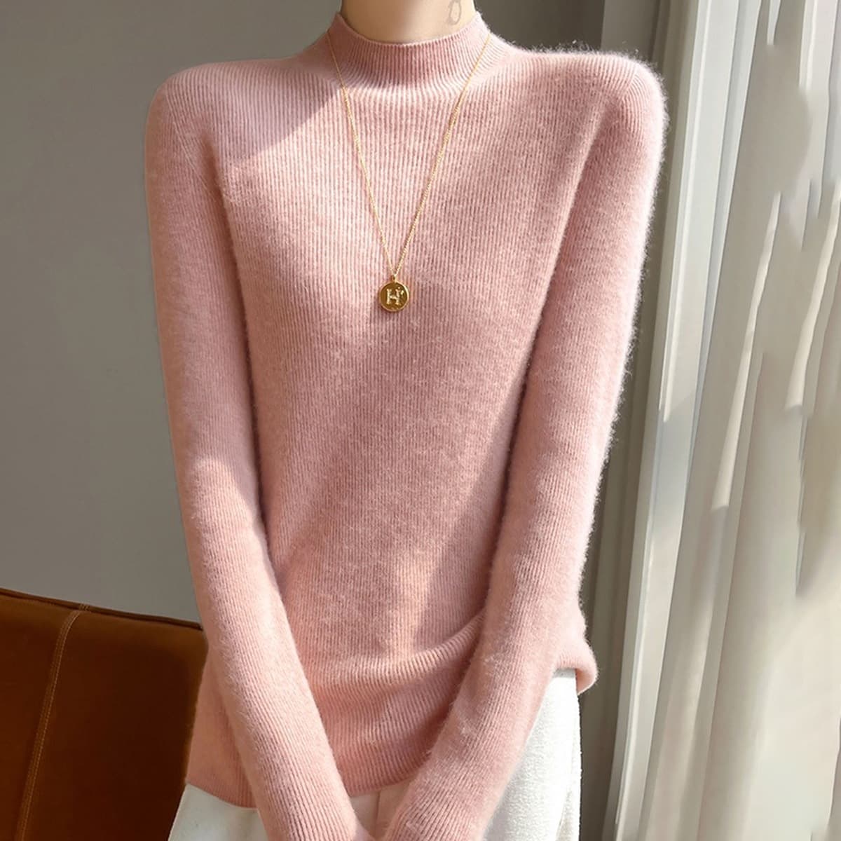 Бесшовный трикотаж базовый свитер кашемировый шелковый свитер женский осенний и зимний полувысокий воротник