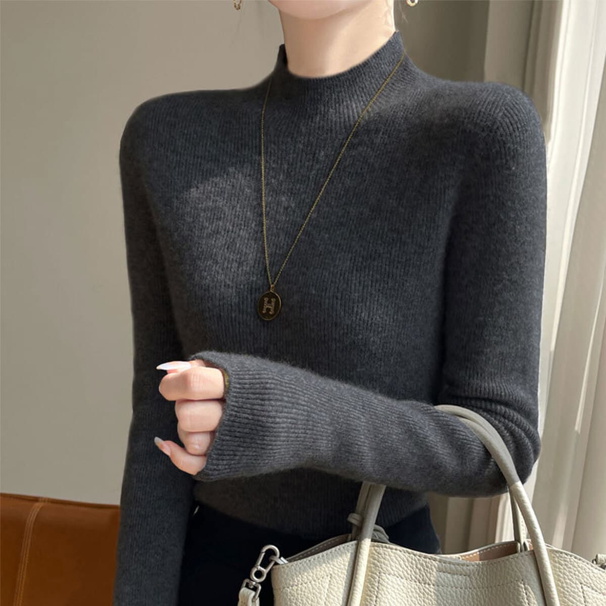 Бесшовный трикотаж базовый свитер кашемировый шелковый свитер женский осенний и зимний полувысокий воротник