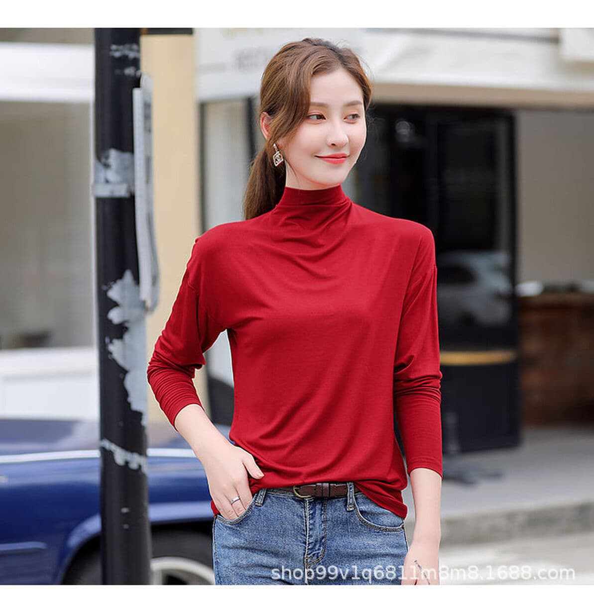Модальная Базовая рубашка с воротником до локтя, Женская весенне-осенняя футболка с длинными рукавами больших размеров с...