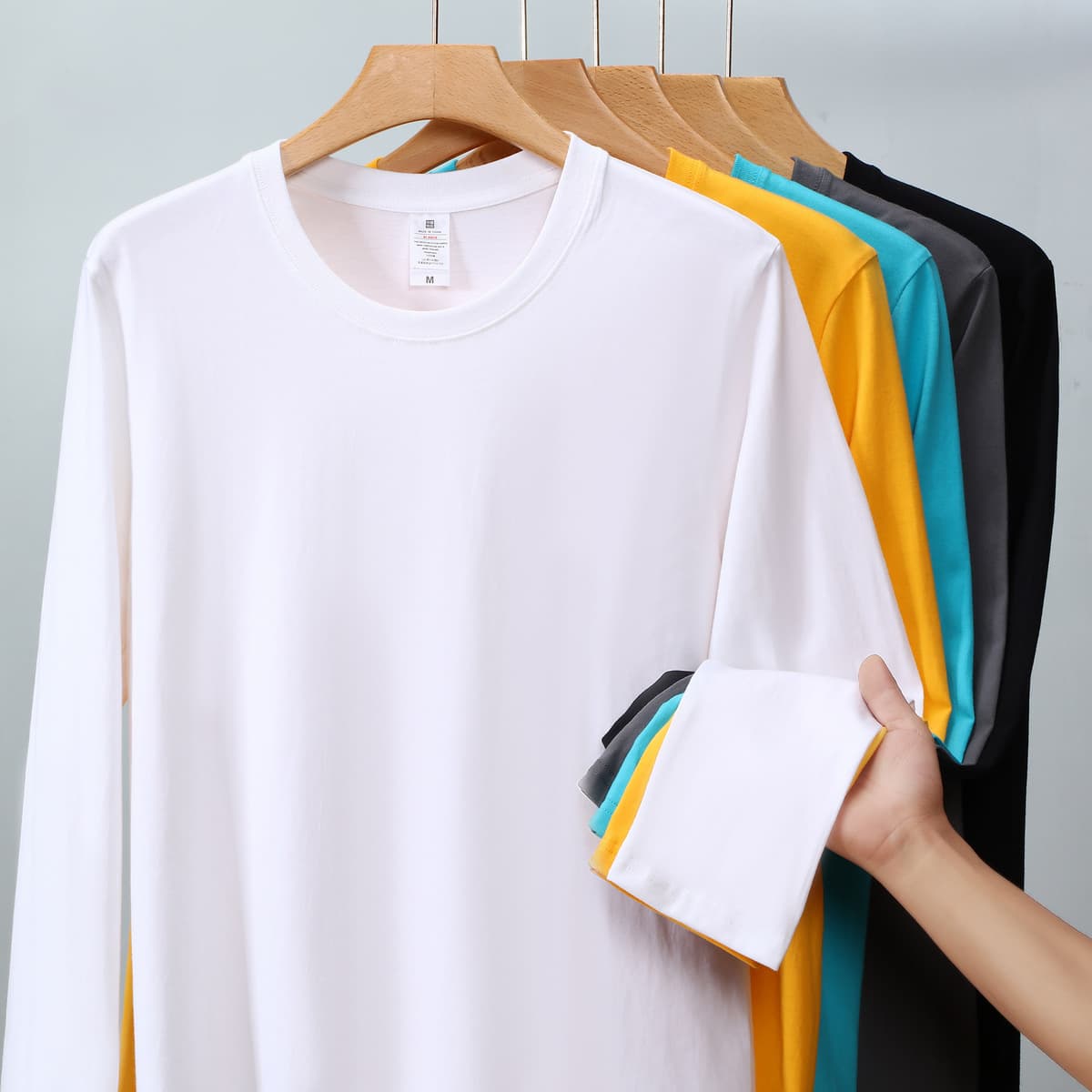 Осенне-зимняя белая футболка с длинными рукавами, свитер из чистого хлопка, Базовая рубашка средней длины, Женский флисовый...