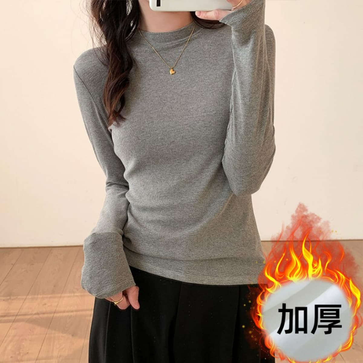 Футболка с длинным рукавом Женская утолщенная нижняя рубашка Весна и осень новая верхняя одежда с круглым воротником-стойкой...