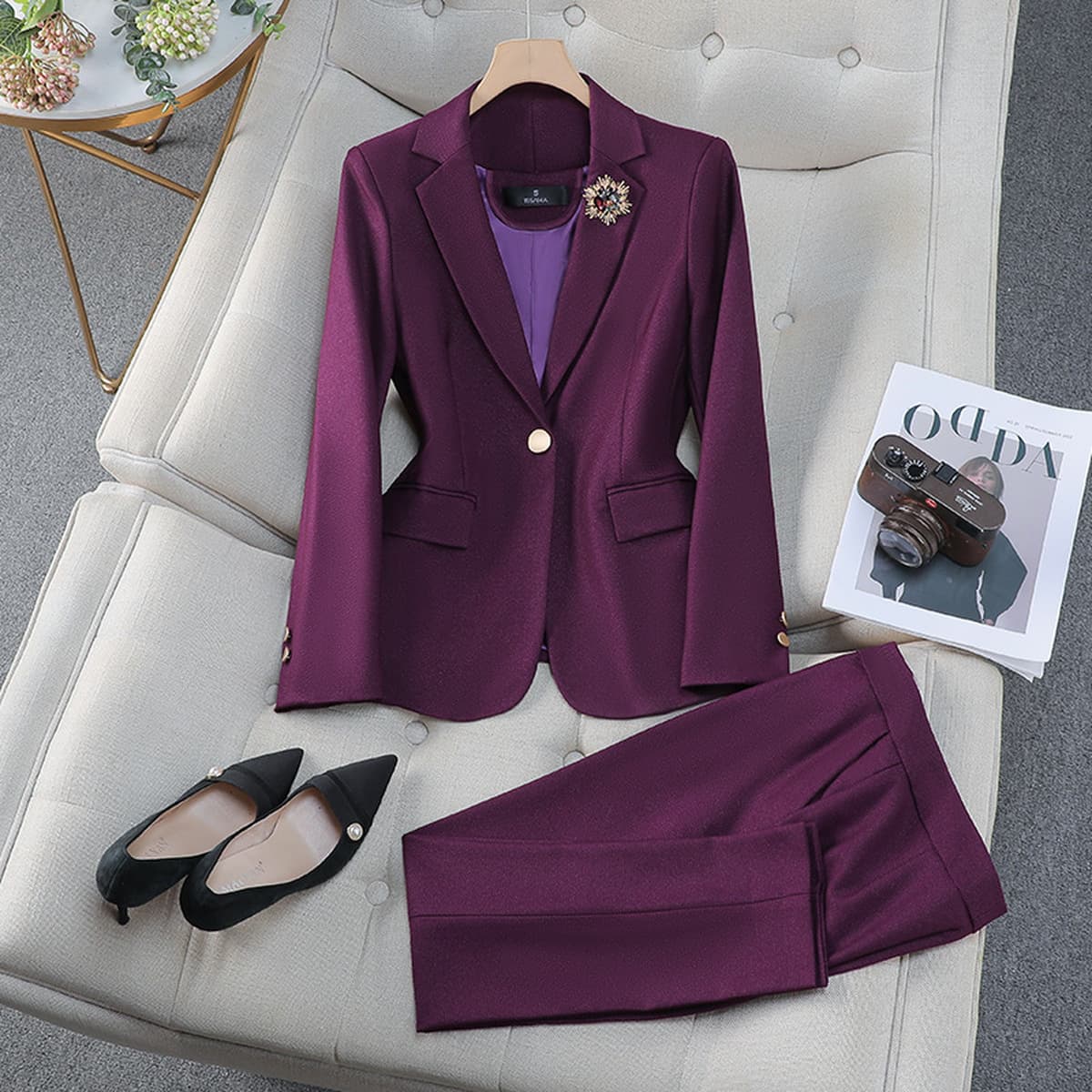 Премиум чувство двубортный красный костюм профессиональный костюм женский трансграничный новый темперамент богиня Fan модная...