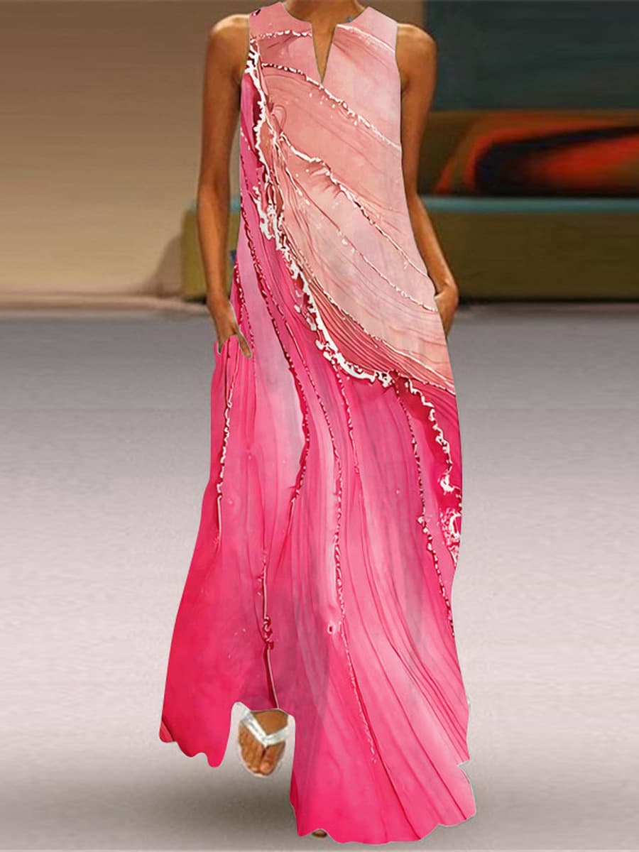 Новое летнее женское платье 2026 года без рукавов с V-образным вырезом, с принтом, сексуальное, длинное, в европейском и...