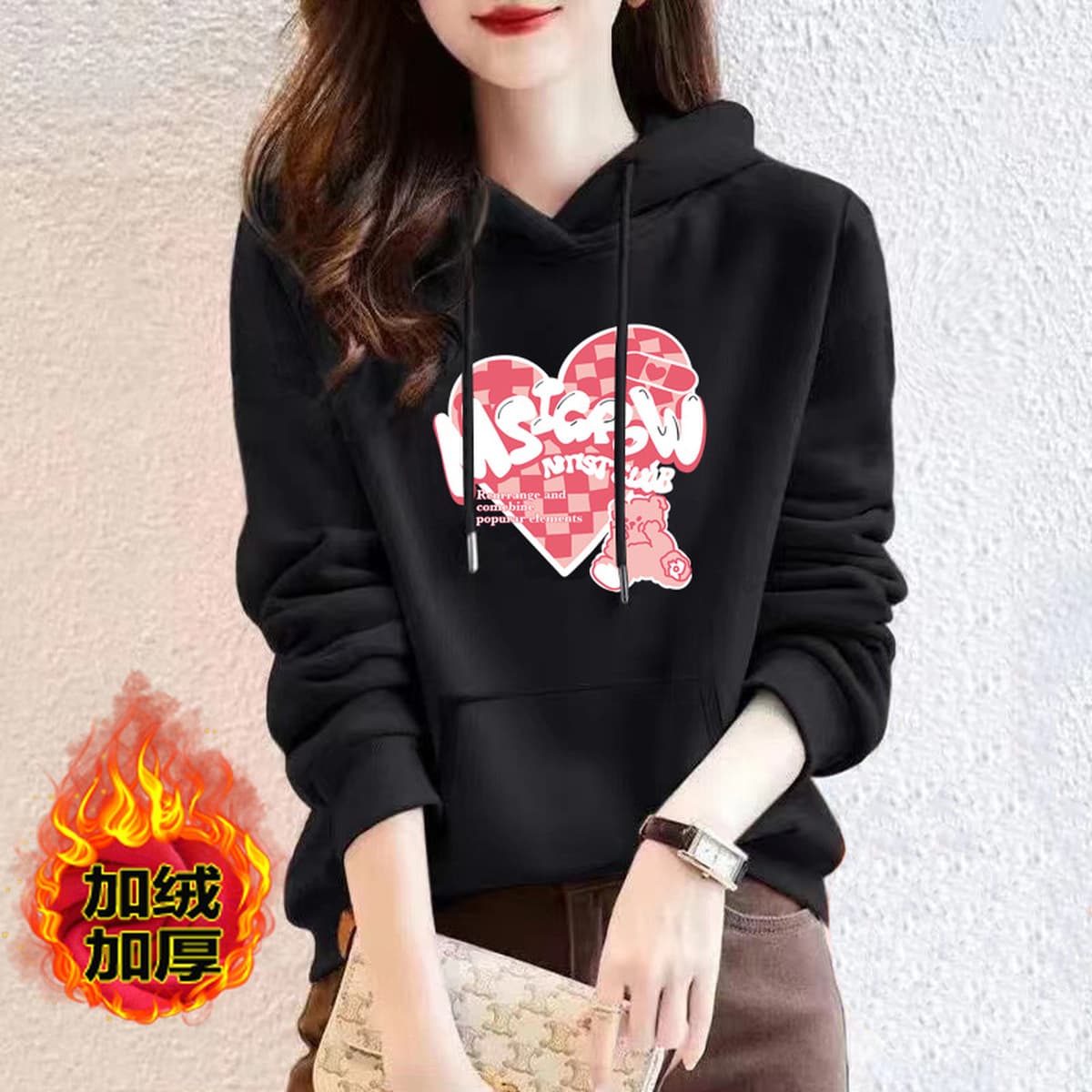 Хлопковый свитер с капюшоном и флисовой подкладкой, женское повседневное модное пальто, свободная спортивная одежда с...