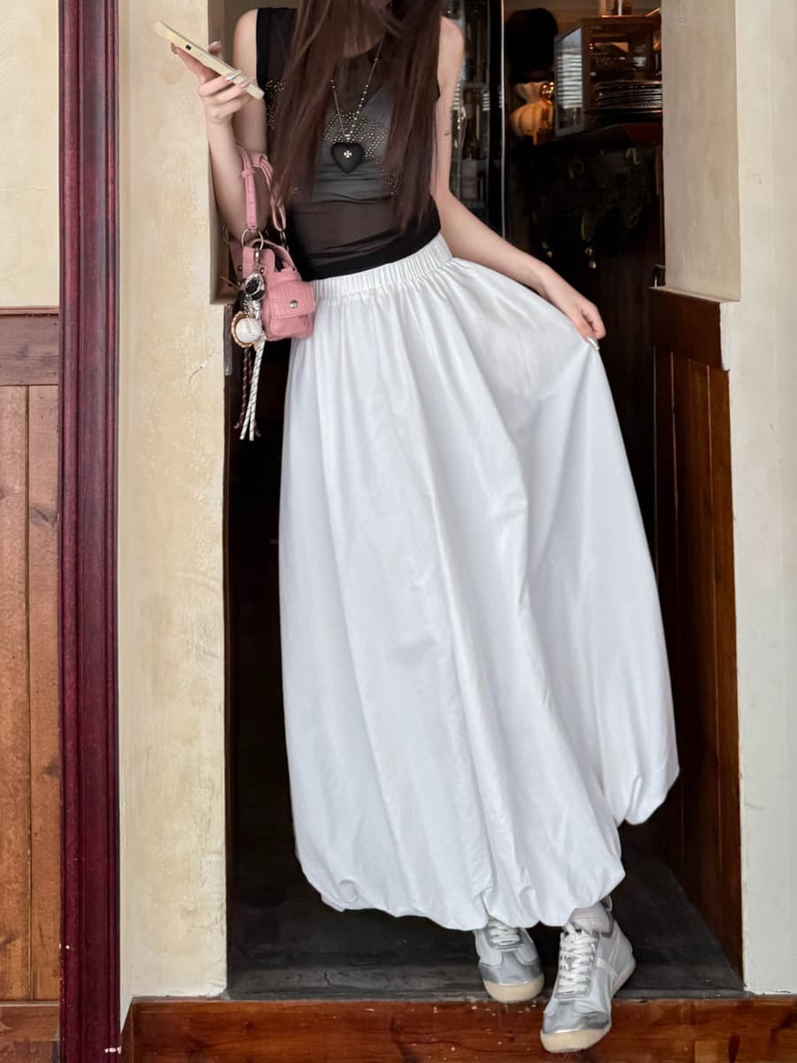 Белая юбка-миди с цветочным принтом для женщин, летняя тонкая юбка-фонарик из ледяного шелка, нежный стиль, пышная...