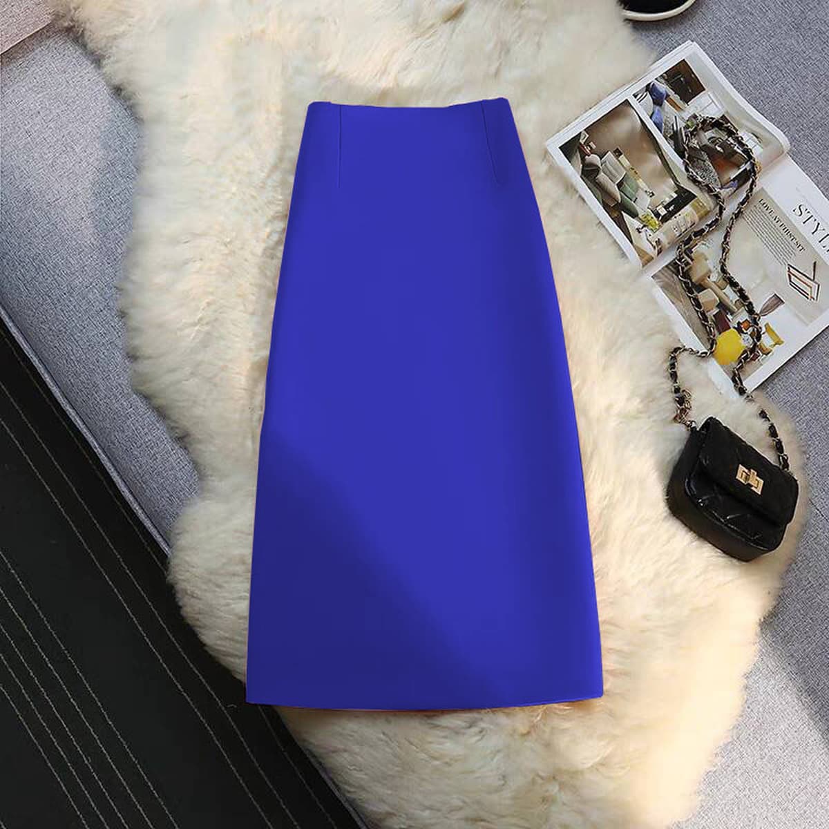 Костюм Юбка Женская средняя длинная прямая юбка с подвеской Лето 2025 Маленькая сумка ветер с открытыми вилками