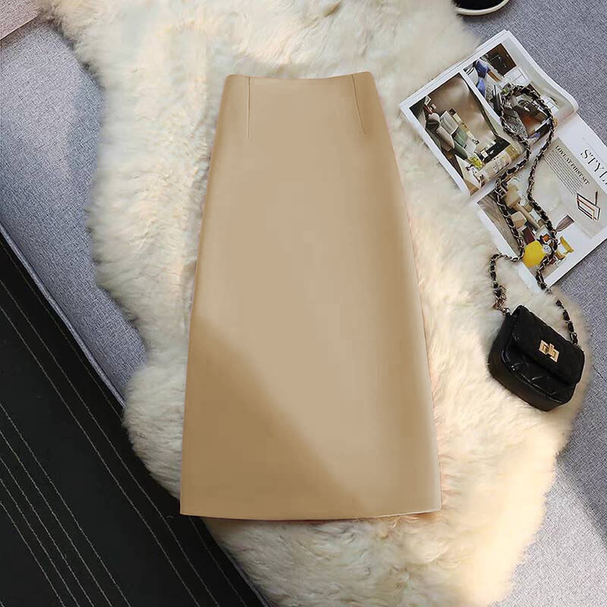 Костюм Юбка Женская средняя длинная прямая юбка с подвеской Лето 2025 Маленькая сумка ветер с открытыми вилками