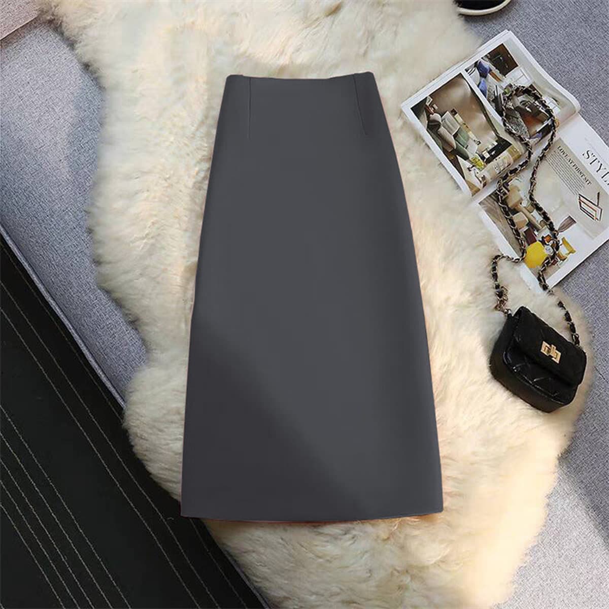 Костюм Юбка Женская средняя длинная прямая юбка с подвеской Лето 2025 Маленькая сумка ветер с открытыми вилками