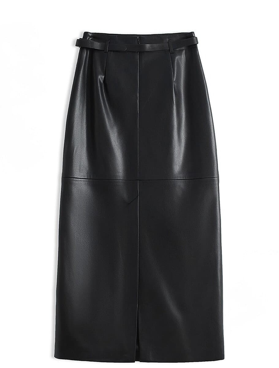 Юбка из натуральной кожи для женщин, новинка 2025 года, осенне-зимняя, с высокой талией, стройнящая, средней длины, с...
