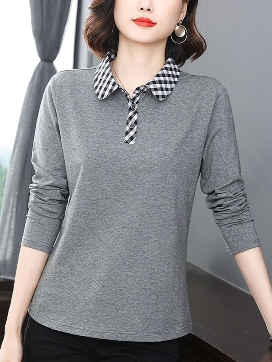 Женская элегантная рубашка с длинным рукавом, оптовая торговля, весна-осень 2025, большой размер, одежда для мам, поло, с...